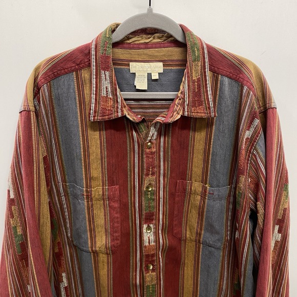 The Territory Ahead Mens XLT Textured Stripe Button Shirt Patchwork 100% Cotton - Picture 2 of 7